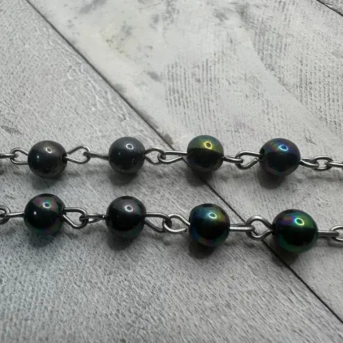 Vintage Black Iridescent Glass Bead Rosary, Catholic Prayer Beads, Crucifix