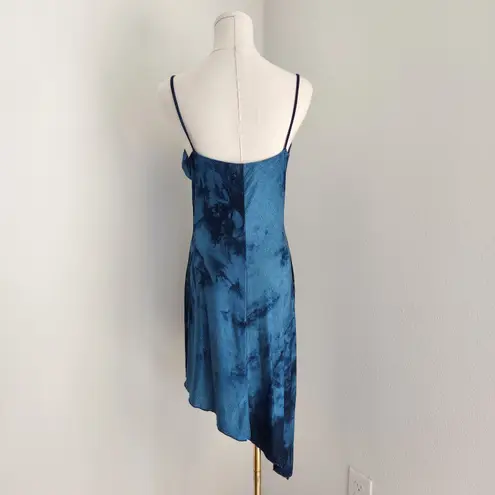 Y2K Hourglass Blue Tie Dye Glitter Cowl Neck Asymmetrical Slip Dress S M Size M