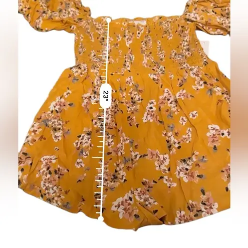 Flynn Skye RTR Flynn Skye Justine Mustard Yellow Floral Puff Sleeve Romper Sz M NEW
