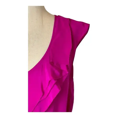 Rebecca Taylor Dress Women 2 Pink Silk Ruffle Elastic Waist Fit And Flare Mini