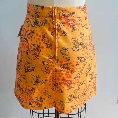 Unique Vintage Smak Parlour x Flintstones Mustard & Orange Dino Print Mod Skirt-Size Medium-NWT
