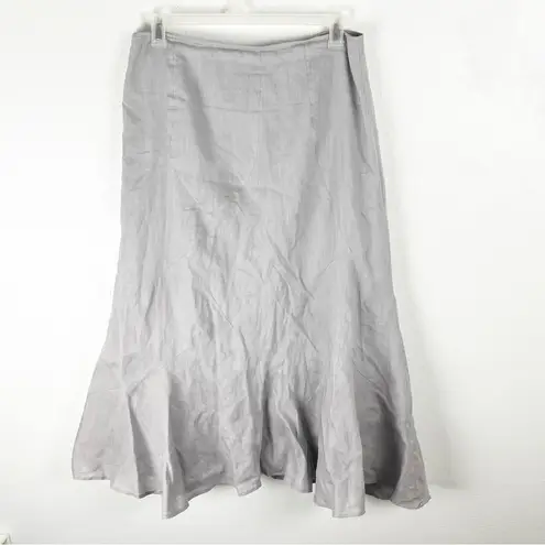 CAROLE LITTLE 100% Linen Gray Lined Side Zipper Full Skirt, Size 12 Silver