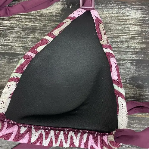 Perry Ellis Knit Bikini Swim Suit Padded Chevron Triangle Slide Top S