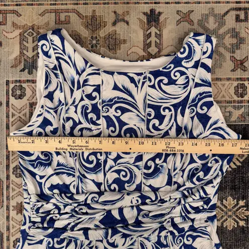 Perceptions A-Line Sleeveless Formal Women’s White & Blue Midi Dress Size Medium