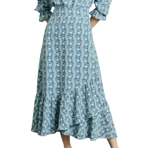 Hill House The Mirabel Skirt Trailing Vine Blue Linear Floral Poly Crepe XL New