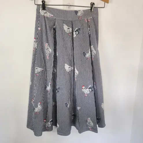 THML Striped Rooster Print Pleated Cotton Skirt