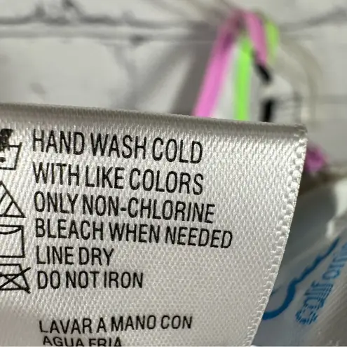 California Waves Juniors’ Printed Asymmetric Bikini Top Black Pink Lime L NWT