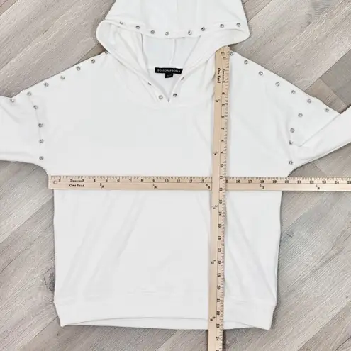 Boston Proper Velour Rhinestones Hoodie Sweater White XS Sweatshirt Top