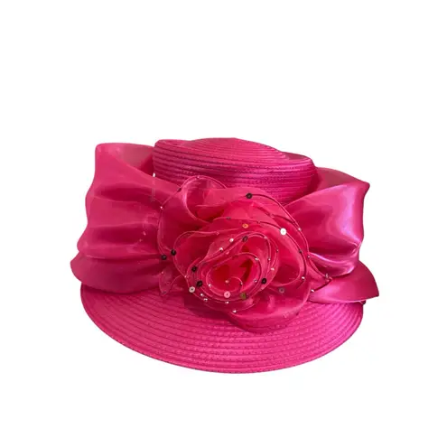 Whittall & Shon Designer Hat. Wide Brim Lampshade Bell ShapedStraw Floral Mesh