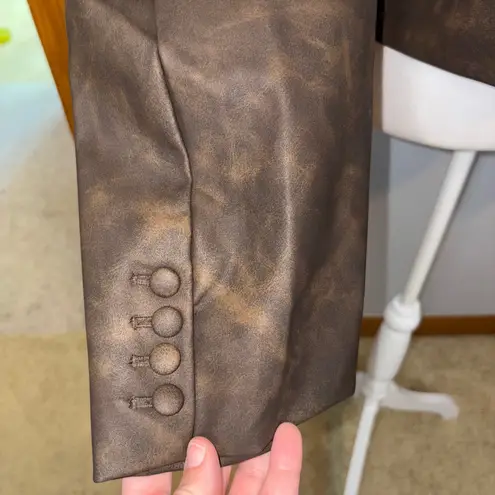 We Wore What Patina Cropped Blazer Brown Faux Leather Bomber Jacket Women's Medium