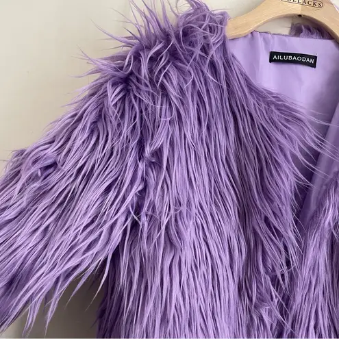 Lavender Faux Fur Shaggy Coat Jacket AILUBAODAN– Size S Purple