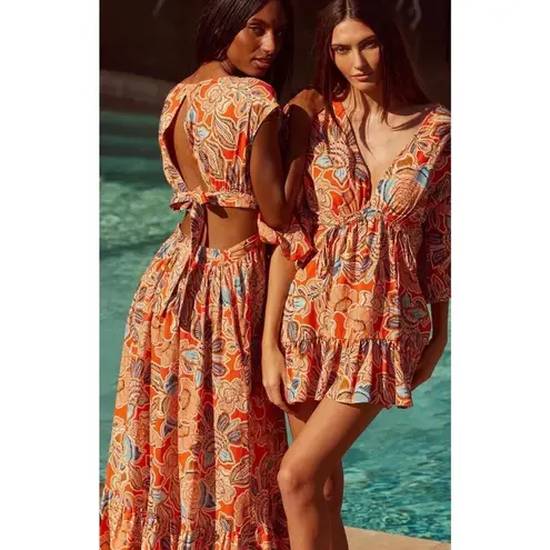 MISA Los Angeles Dana Mae Dress In Tangerine Flora Size L $428
