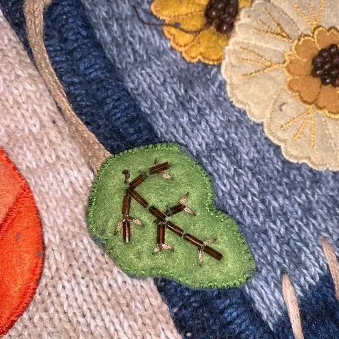 Vintage Fall Autumn Thanksgiving Blue Patchwork Embroidered Knit Zip Sweater 1X