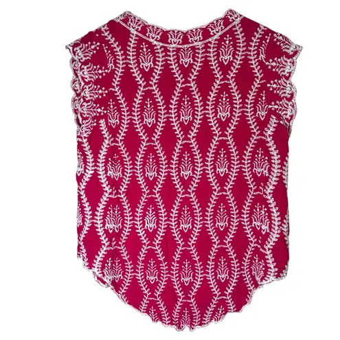 Solitaire Anthropologie Embroidered Top Boho Short Cap Sleeve Hand Stitched Sz L