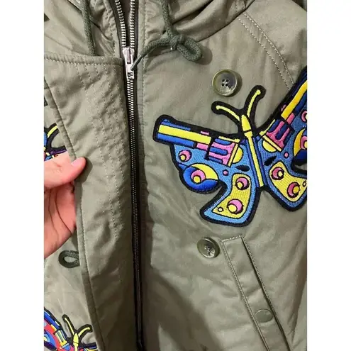 Jeremy Scott butterfly patch hooded crop jacket Size 8 Green