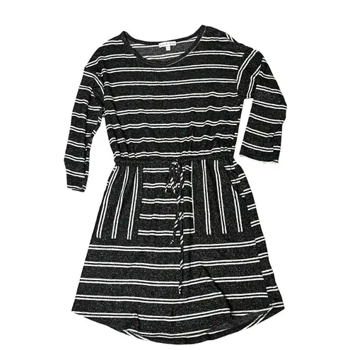 Moa Moa SWEATER DRESS Womens SM Black White Striped Knit Pockets Tie Waist Belt