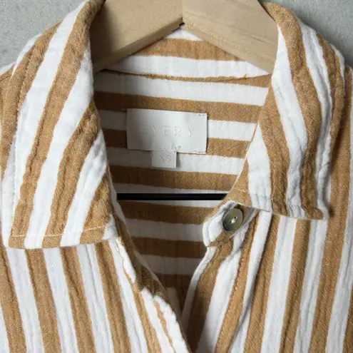 Every Striped Button Down Shirt Dress White and Orange Roll Tab Sleeve Size XS