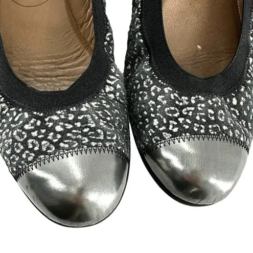 Anyi Lu Gray Cheetah Leather Metallic Pewter Cap Toe Ballet Flats Size 39 Silver