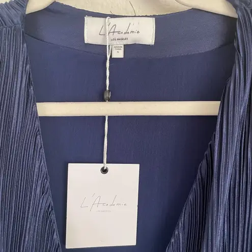 L'Academie Revolve Florence Navy Blue Pleated Mini Wrap Dress