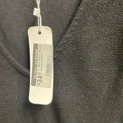 Glam Boutique Black Bodysuit Size Large Puff Sleeve NEW V-Neck Elegant Party