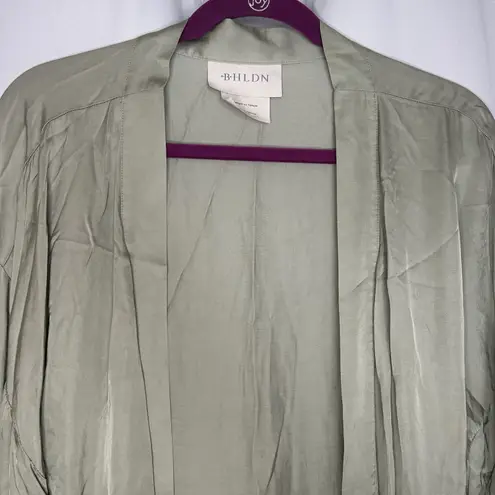 BHLDN Anthropologie Matine Satin Robe Large Sage Green Lave Trim Sleep Lounge