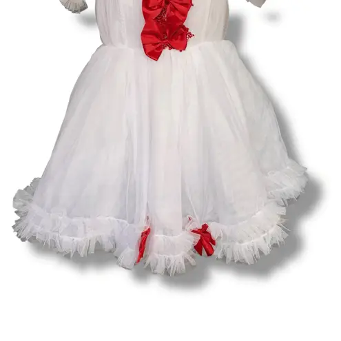 Sugar Thrillz Winter Rose White Tulle Coquette Dress Red Bows Valentine Babydoll Size M