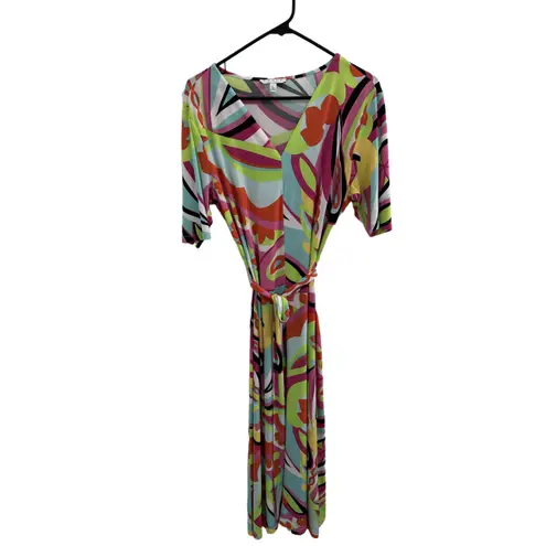 CHAUS NEW YORK Multicolor Vneck 3/4 Sleeves Abstract Pattern Dress Size Large