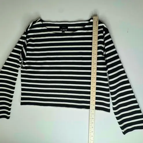 J Crew Striped Cropped Fit Shirt Small Boxy Long Sleeve Preppy Nautical Coastal Black