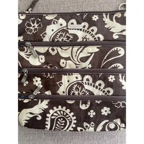 Baggallini Brown Paisley Crossbody Bag Triple Zip Travel Purse