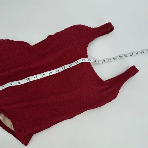 Kona Sol Swimsuit Women’s M 1 Pc Textured Tie Back Dark Red Burgundy NWOT