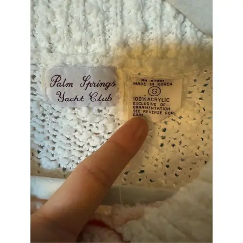 Palm Springs Yacht Club Pink Cream Textured Floral Knit Sweater Sz S Vintage