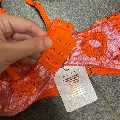 Savage X Fenty Perfect Poppies Lace Bralette Small Pink Orange Romantic Delicate