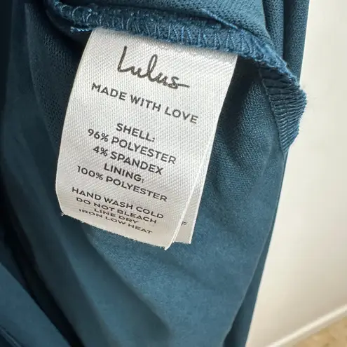 Lulus Stunning Arrival Dark Teal Satin Off The Shoulder Maxi Dress Formal XL NWT Blue