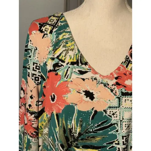 New Directions Multicolored 3/4 Sleeve Dress, Knee Length, Poly/Spandex, XL Pink