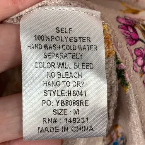 Kori America Women’s Floral Ruffle-Sleeve Blouse Beige Pink Size Medium