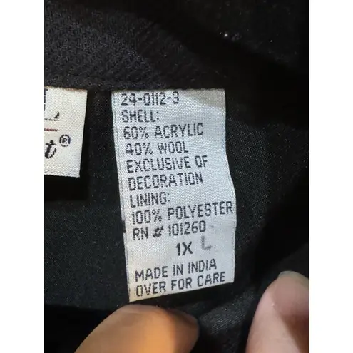 Black Wool Kimono Asian Jacket Blazer All Over Floral‎ Embroidery Size 1X