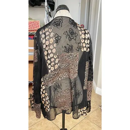 Women’s Kimono Cardigan Duster Sz Medium Sheer Boho Goth Safari Floral Leopard