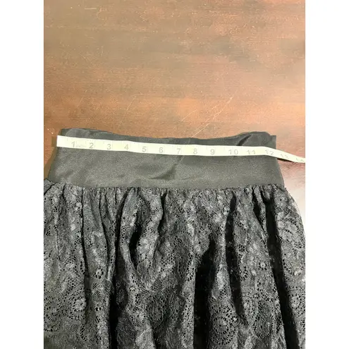 Black Lace Midi Skirt Lined Tiered Ruffle Hem Elastic Waist Size XS