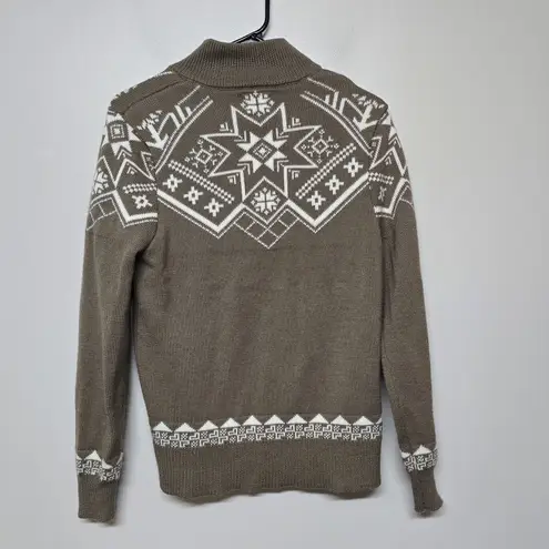 Norge Nordic Wool Blend Sweater Women's M Zip Cardigan Fair Isle Brown White Size M