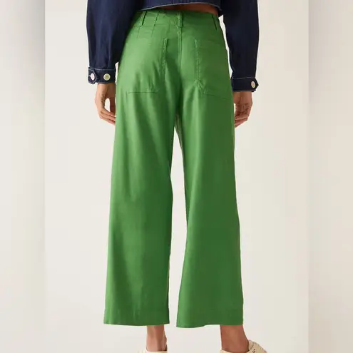 Maeve Anthropologie Colette Wide-Leg Green Pants Linen Blend High Waist Size 24