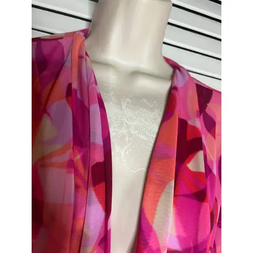 Susan Graver XL Pink Floral Print Sheer Lightweight Long Sleeve Cardigan