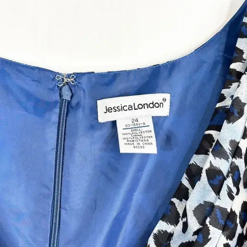 Jessica London Plus Size 24 Dress Maxi Floor Length Blue Leopard Print Lined 561