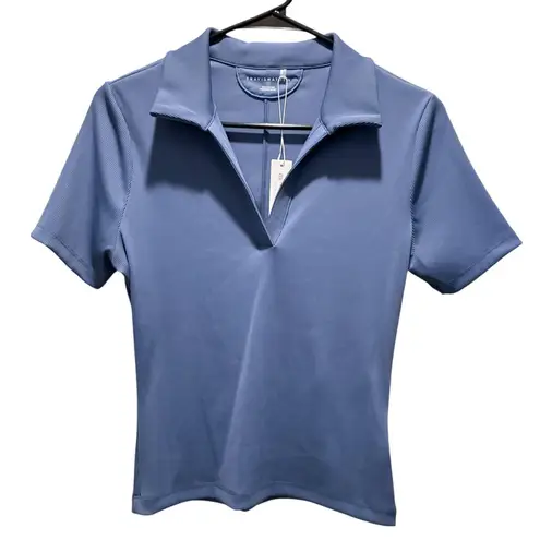 Travis Mathew Top Movement Short Sleeve V Neck Polo Shirt Blue Womens Small New - Image 3