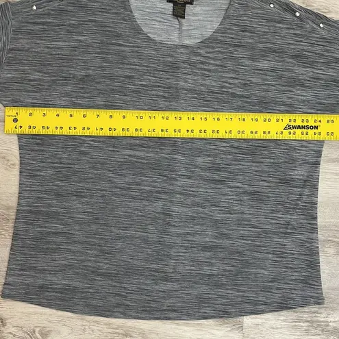 Susan Lawrence Heather Gray Short Cuffed Sleeve Shirt with Silver Metal Studs 2X