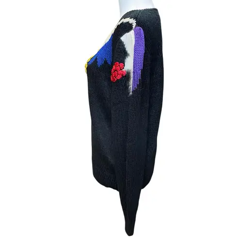 VTG Alexandria Sweater Womens Large Bold Color Block Angora 80s Statement Black - Image 7