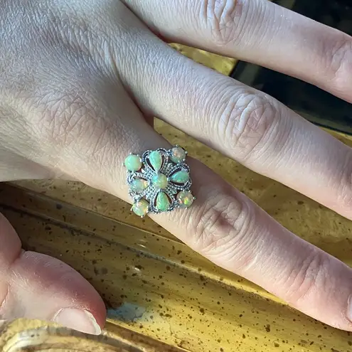 Natural Honey Opal Sterling Silver Cocktail Ring Size 7