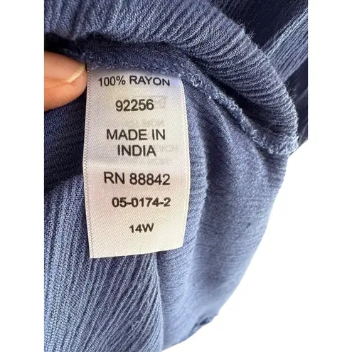 Woman Within Size 14W Blue Button-Front Maxi Dress Roll-Tab Sleeves