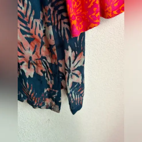 Soft Surroundings Open Front Tropical Floral Watercolor Flare Sleeve Kimono MP