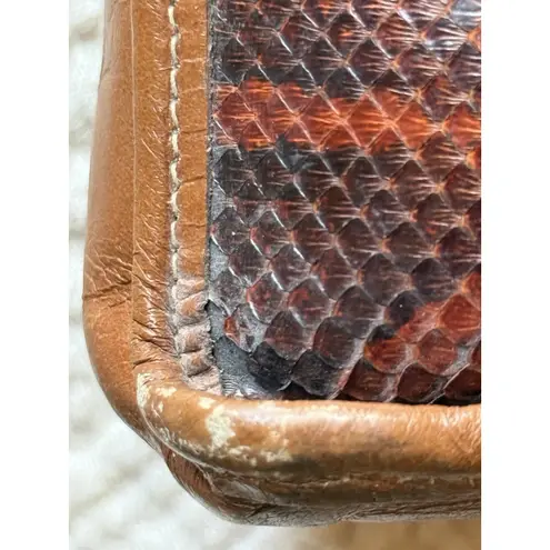 Vintage Bags By Varon Brown Snakeskin Purse Handbag Wooden Handle 1980's