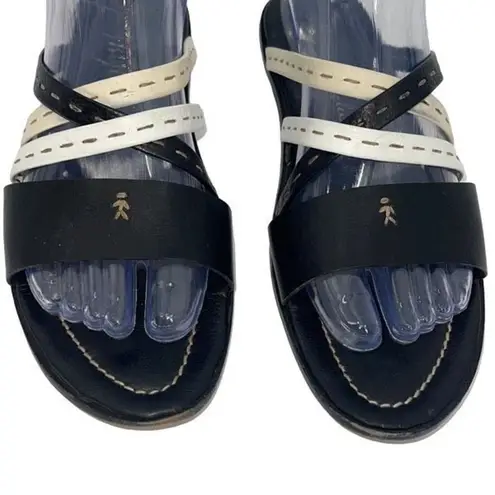 Henry Beguilin Womens Classic Slip On Flat Strappy Sandal Black White Size 38
